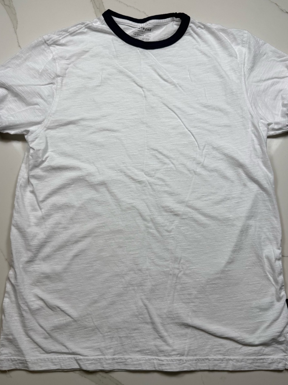 Kenneth Cole White Ringer Tee with Navy Collar - Men's Shirt